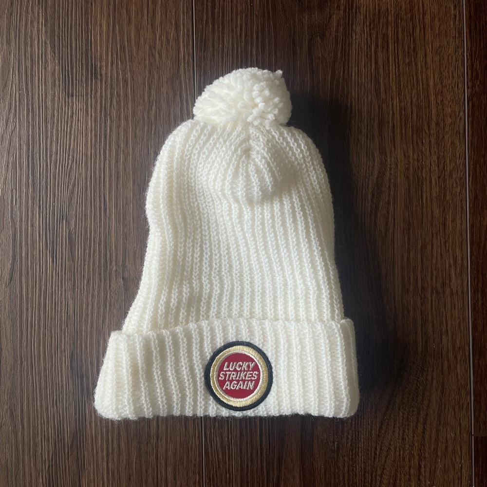 Lucky Strike White Beanie with Patch